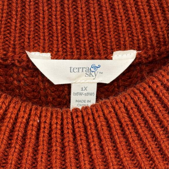Terra & Sky Burnt Orange Rust Cable Knit Oversized Pullover Sweater Size 1X - Picture 5 of 6